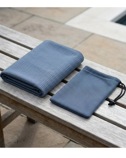 Rmba Grid Microfiber Swim Training Towel with Mesh Pouch Slate Blue - Lifestyle view