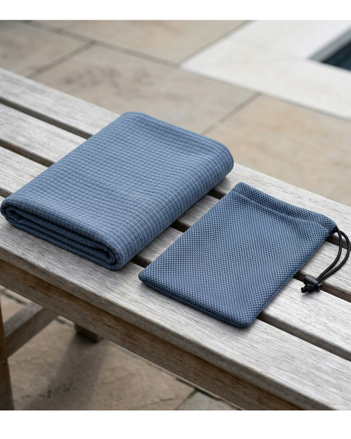 Rmba Grid Microfiber Swim Training Towel with Mesh Pouch Slate Blue - Lifestyle view